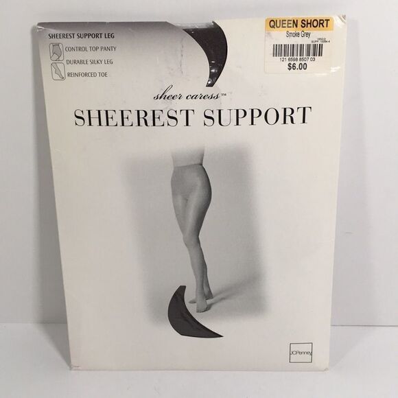 Sheerest Caress Support Queen Short Smoke grey reinforced toe, control top panty - Picture 1 of 7